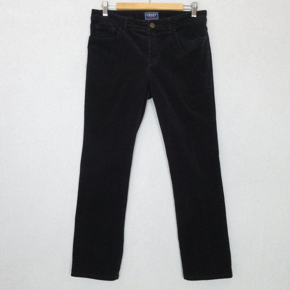 Chaps Denim Pants Womens 10 Black Corduroy Straight Leg Stretch Mid Rise Classic